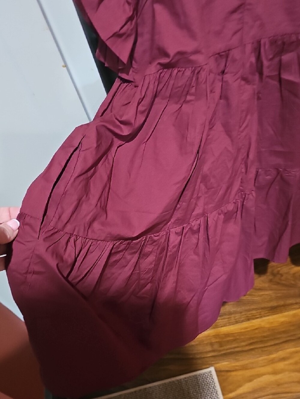 English Factory  Wine Ruffle Sleeve Tiered Dress - Picture 6 of 8